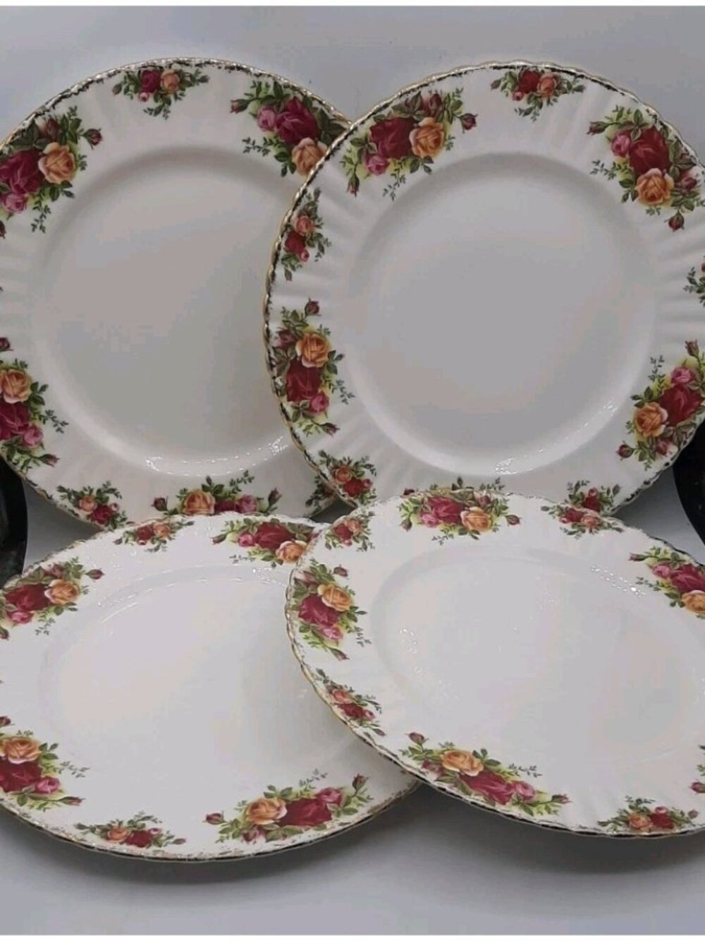 Vtg Royal Albert Old Country Roses Dinner Plates Plate Set Of 4 Vintage 10 3/8"